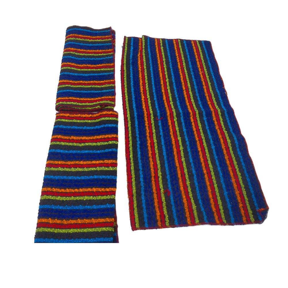 Vintage Blue Multi Striped Hand Towel Kitchen Set Of 3 New Deadstock
